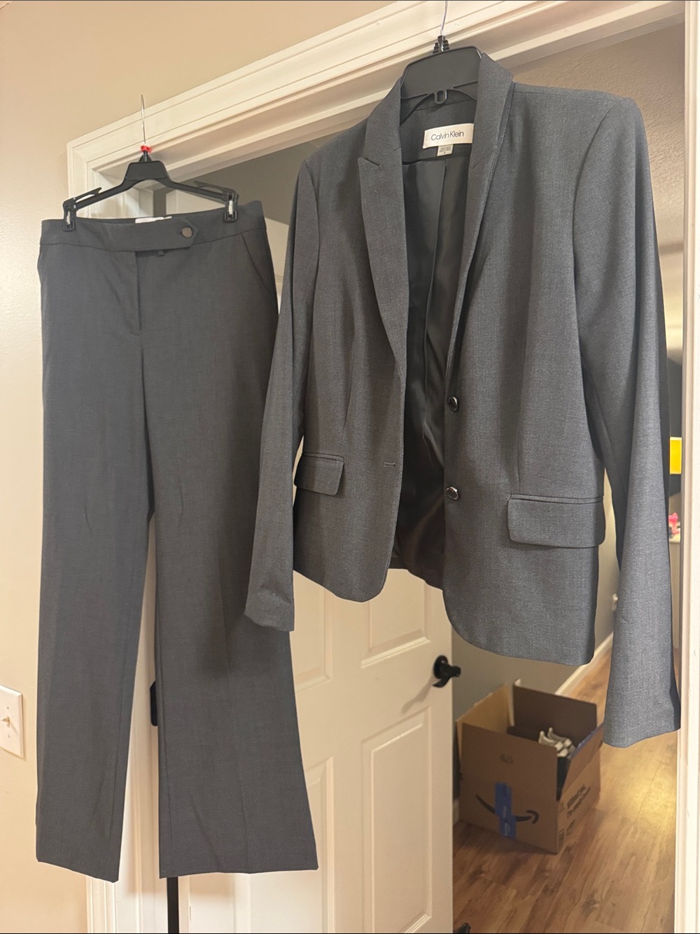 Calvin Klein Women's Charcoal Gray Two-Piece Suit - Blazer & Pants
